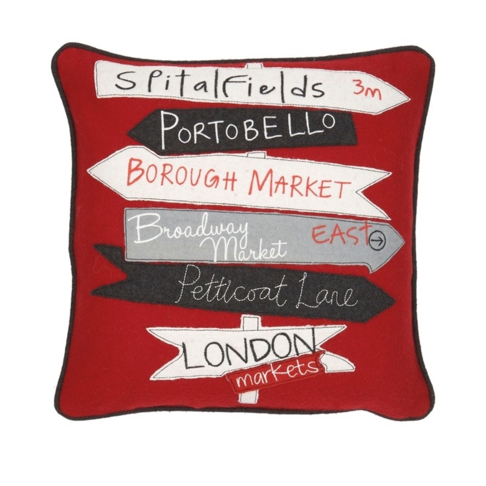 Red London Markets Directional Sign Pillow 16 X 16